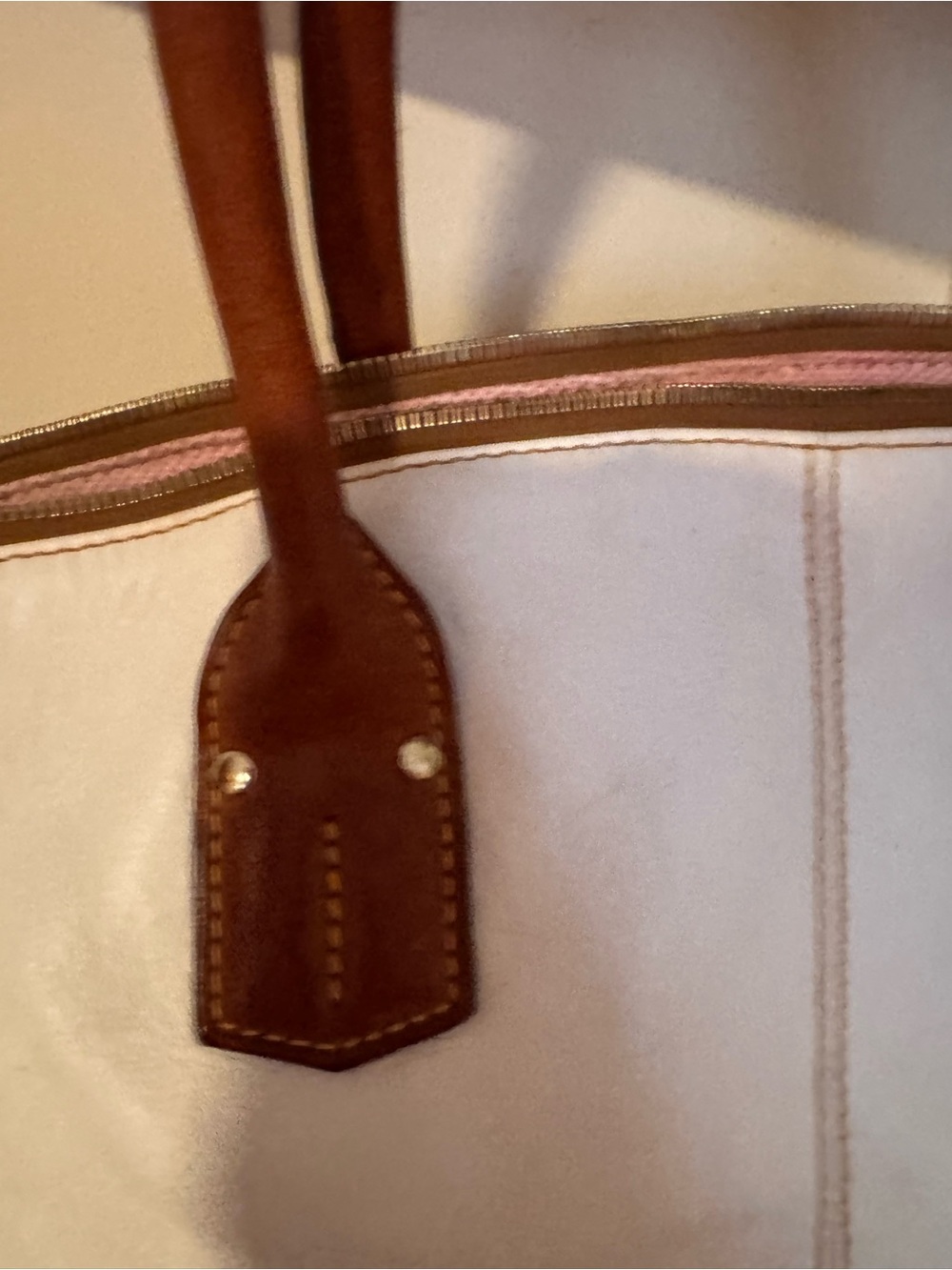 Dooney & Bourke White Leather Tote with Brown Trim and Handles - Picture 4 of 16